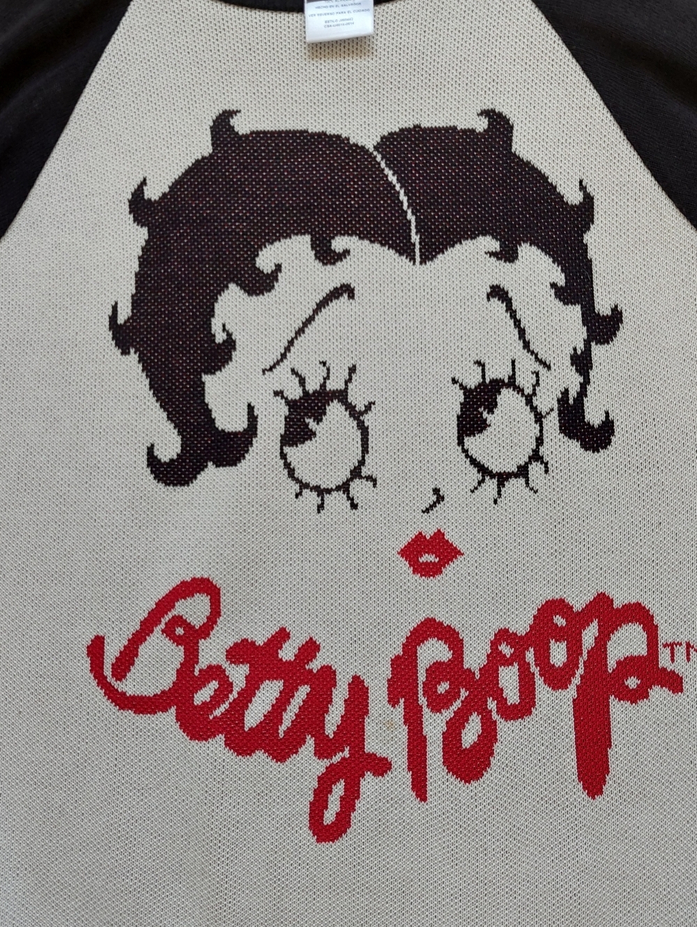 2014 Betty Boop Black, Cream & Red Graphic Raglan Sweater - Picture 2 of 5